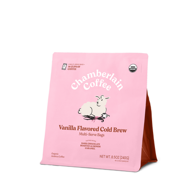 Organic Vanilla Cold Brew Elephant Large Coffee Bags  Product Shot Diagonal