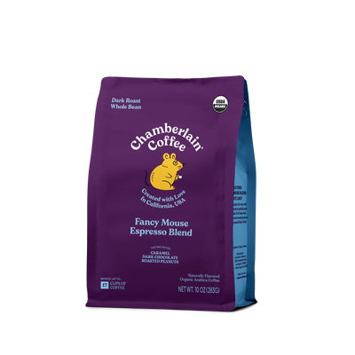 Organic Espresso Dark Roast Coffee Blend Whole bean Product Shot Diagonal